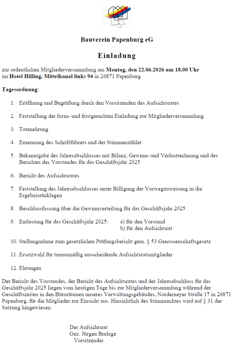 Einladung Mitgliederversammlung